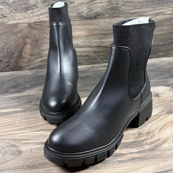 NIB Steve Madden 9.5M Hutch Stretch Lug Sole Chelsea Boots Black Faux Leather - Picture 5 of 11